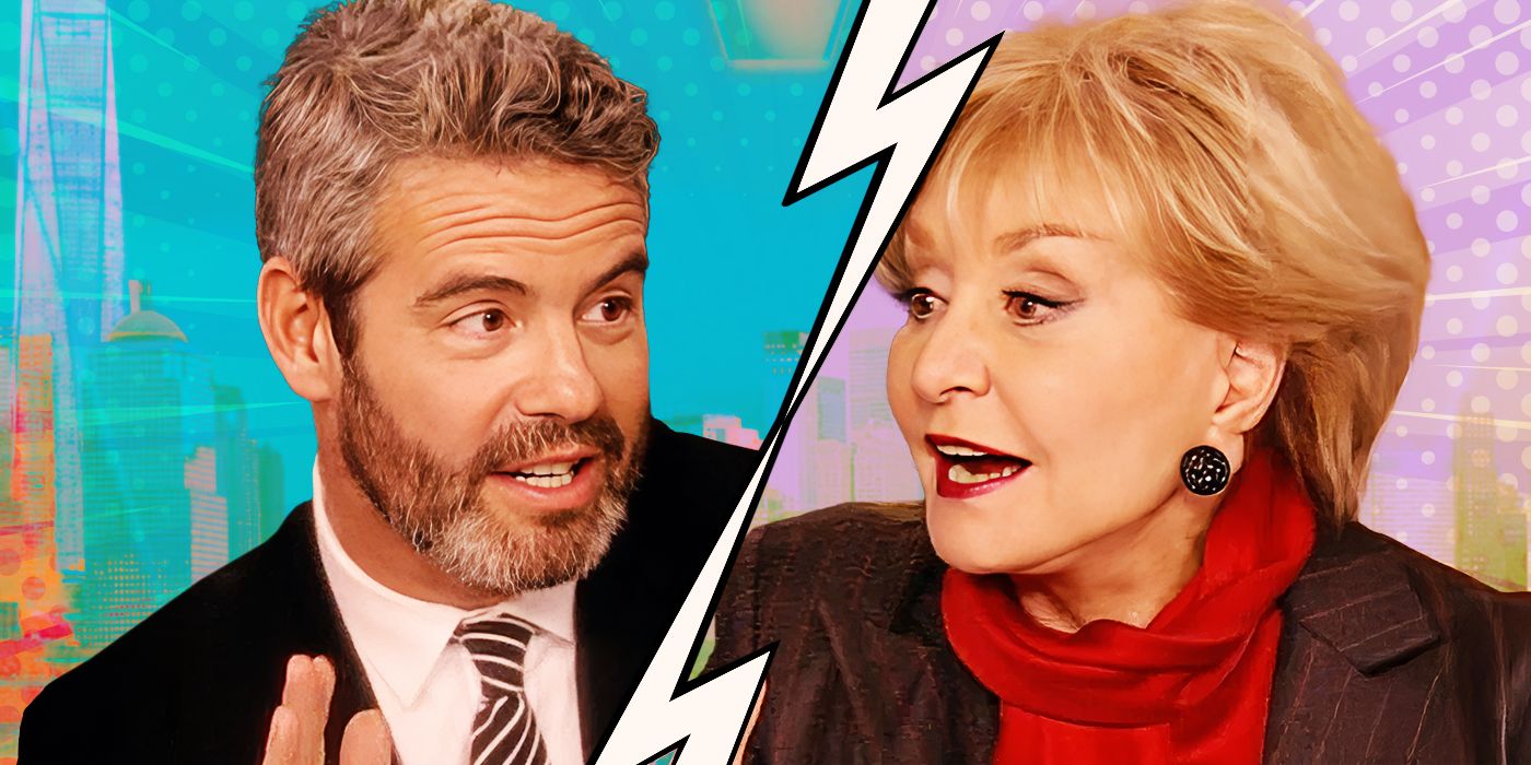 Custom image of Barbara Walters and Andy Cohen, with lightning bolts between them