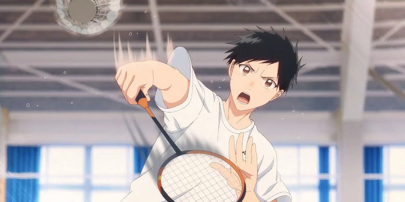 Blue Box Taiki playing an intense badminton match 