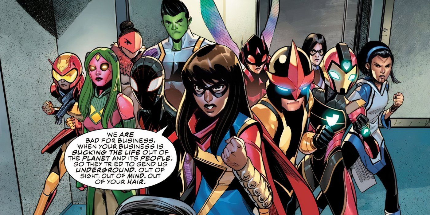 The Champions all standing together in Marvel Comics.