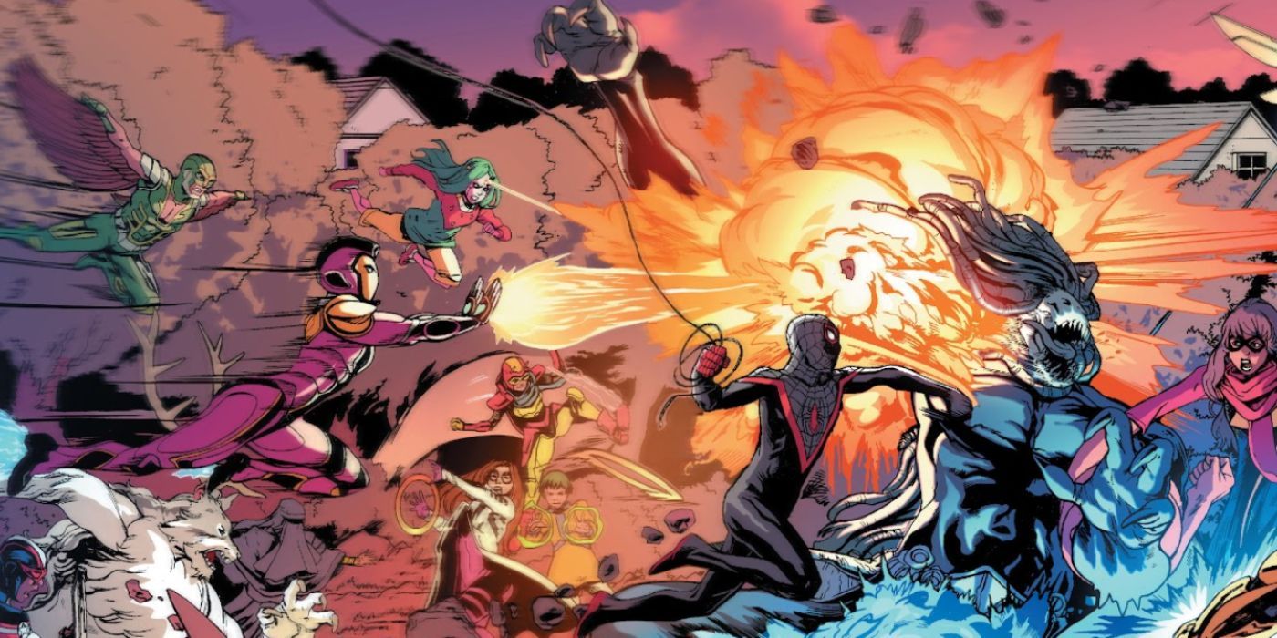 All of the Champions coming together to fight Blackheart in Marvel Comics.