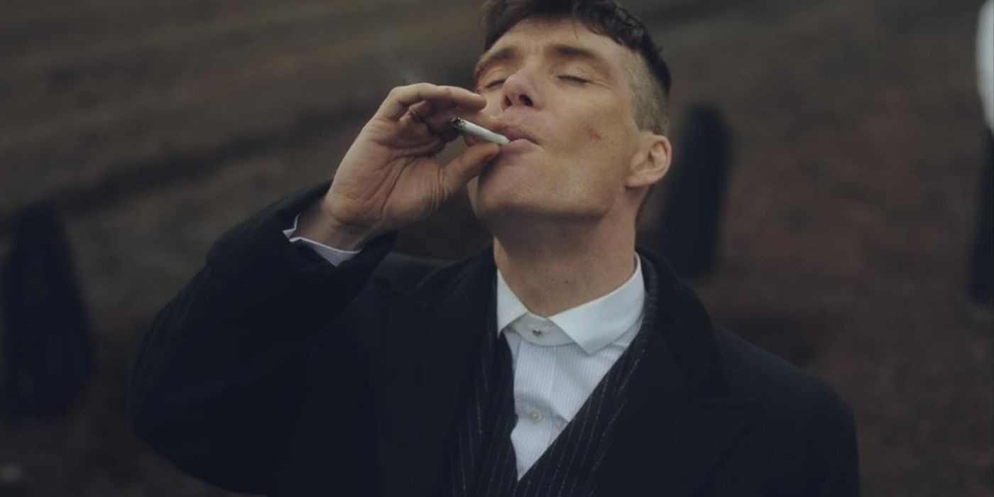 Cillian Murphy, smoking a cigarette, as Tommy Shelby in 'Peaky Blinders' Season 2, Episode 6