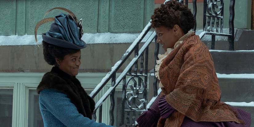 Peggy (Denée Benton) and Dorothy (Audra McDonald) in the snow in The Gilded Age Season 3, Episode 1.
