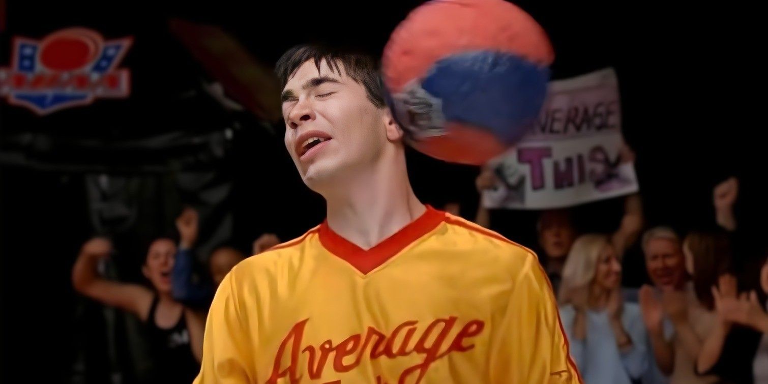Justin gets hit in the face with a ball in Dodgeball: A True Underdog Story.