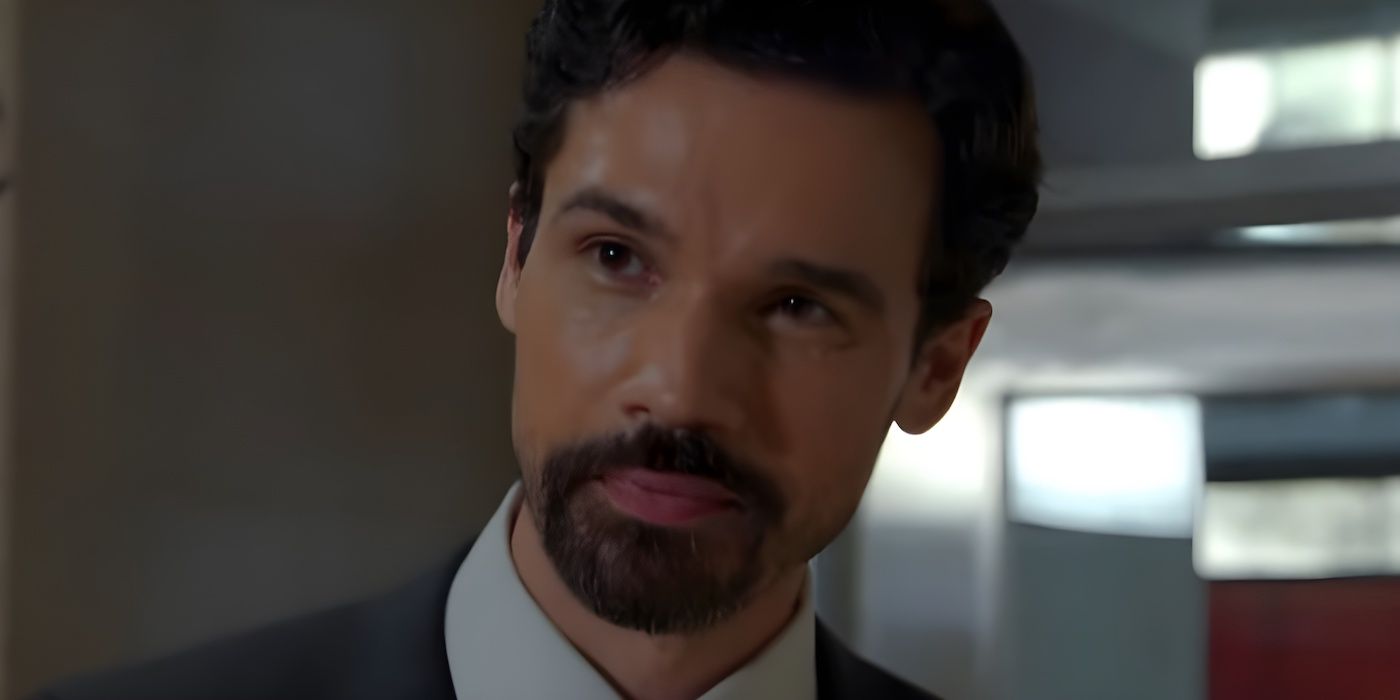 Closeup of Flynn Calhoun (Steven Strait) in a suit in Chicago Fire.