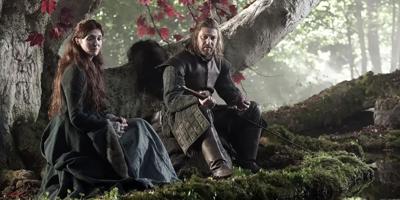 Catelyn Stark sits with Eddard in the Godswood