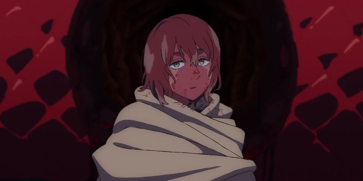 A blood-covered Falin, voiced by Saori Hayami, in Delicious in Dungeon