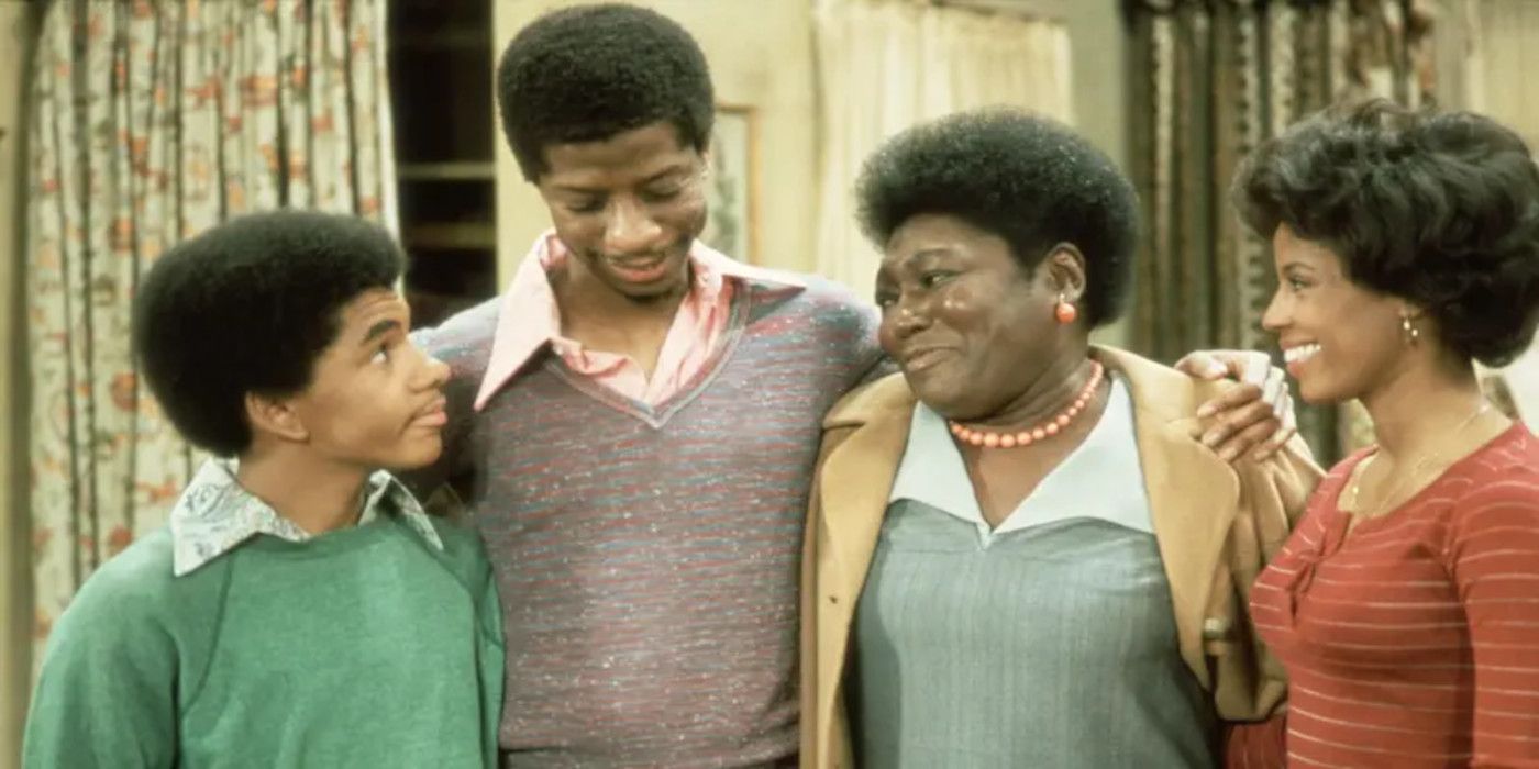 Florida stands next to her children in Good Times.