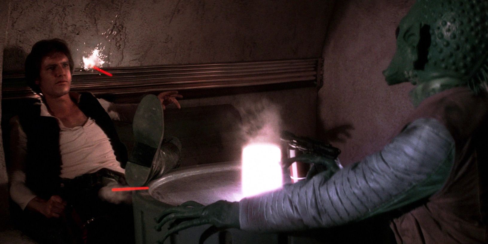 Han e Greedo atirando em 'Star Wars Episódio IV A New Hope'