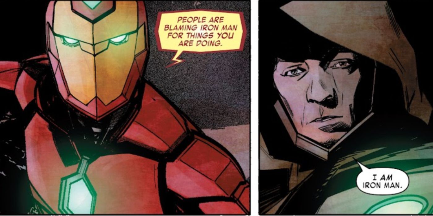 Ironheart facing off against Infamous Iron Man in Marvel Comics.