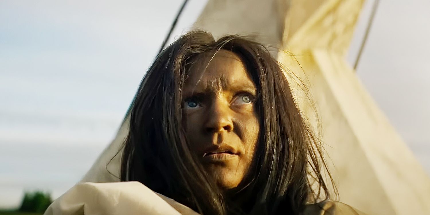 An Indigenous person looking fearful in Kevin Costner's The West