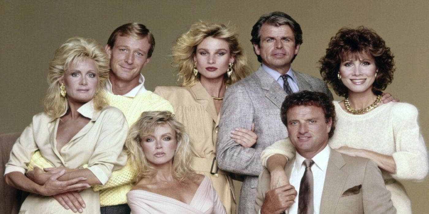 The cast of Knots Landing pose for photo together.