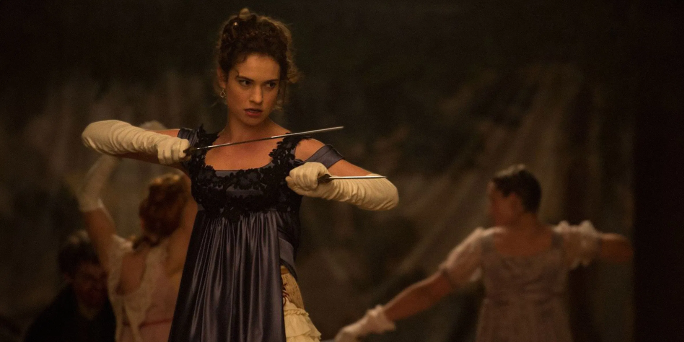 lily james wields a couple of daggers in pride and prejudice and zombies