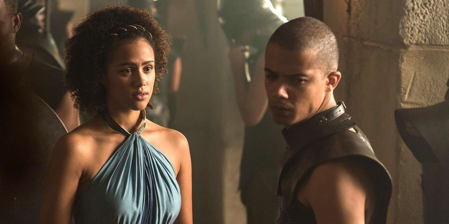 ​​​​​​​Missandei (Nathalie Emmanuel) and Grey Worm (Jacob Anderson) in Game of Thrones