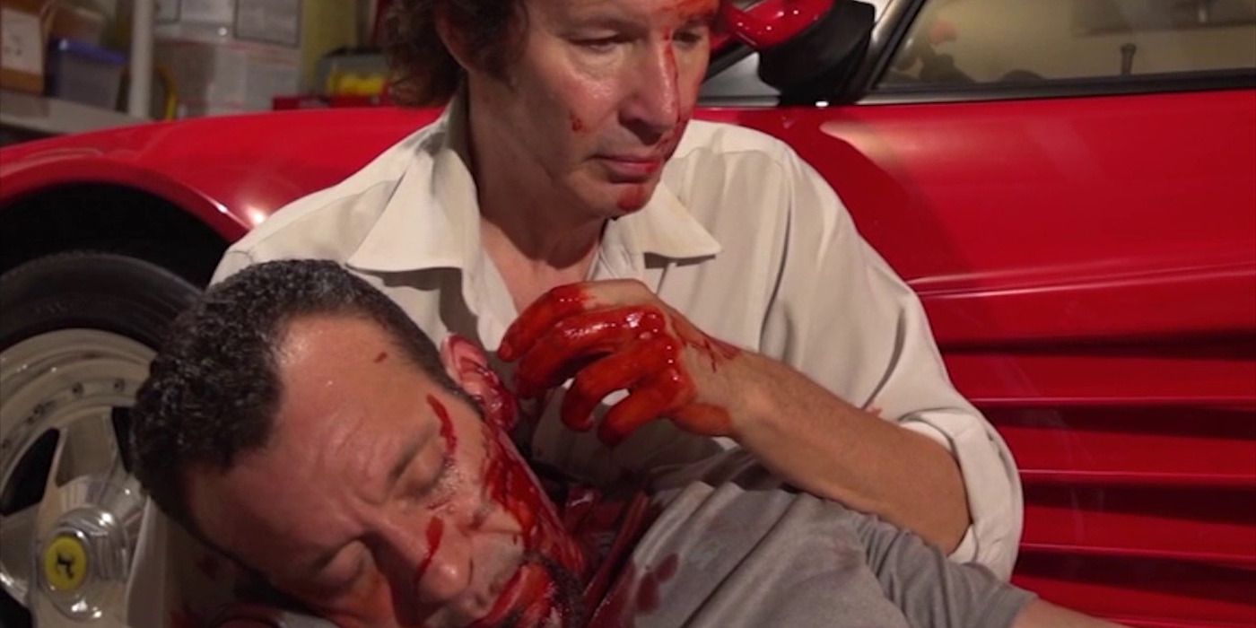 Neil Breen with bloodied friend in 'Fateful Findings'