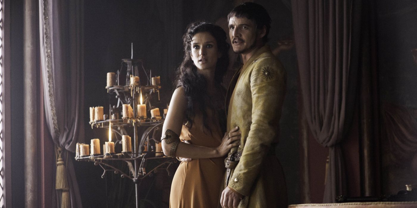 Oberyn Martell and Ellaria Sand stand together in a brothel in Game of Thrones.