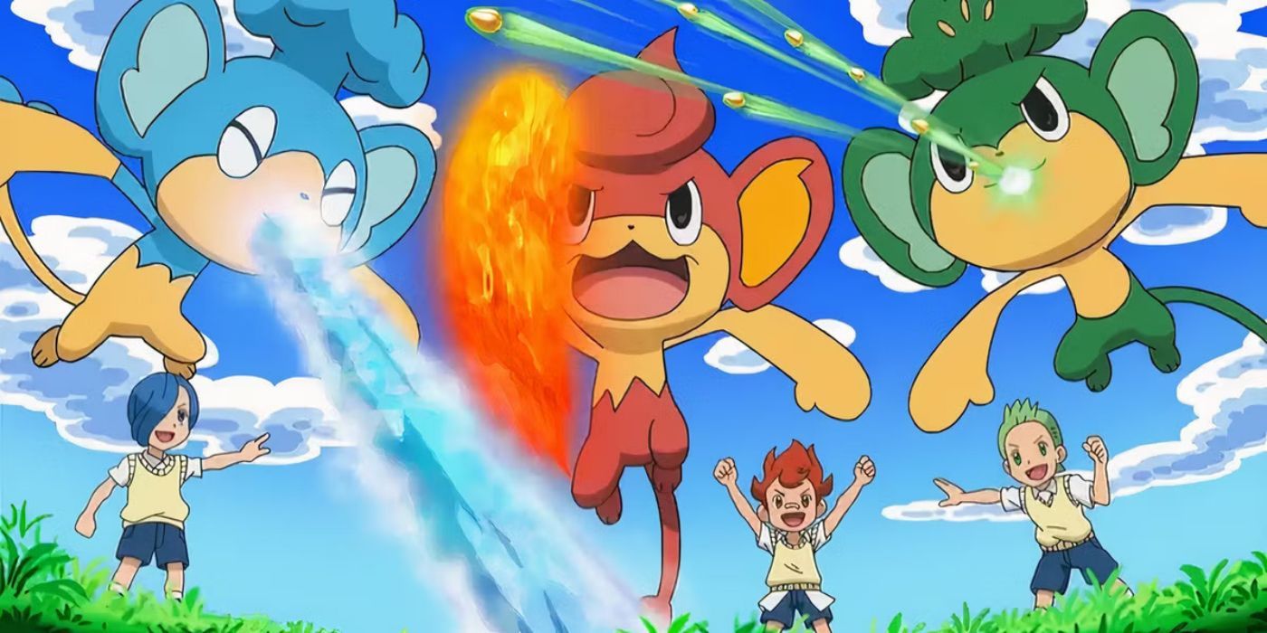 Pansage, Panpour un Panseer uzbrūk Pokemonā
