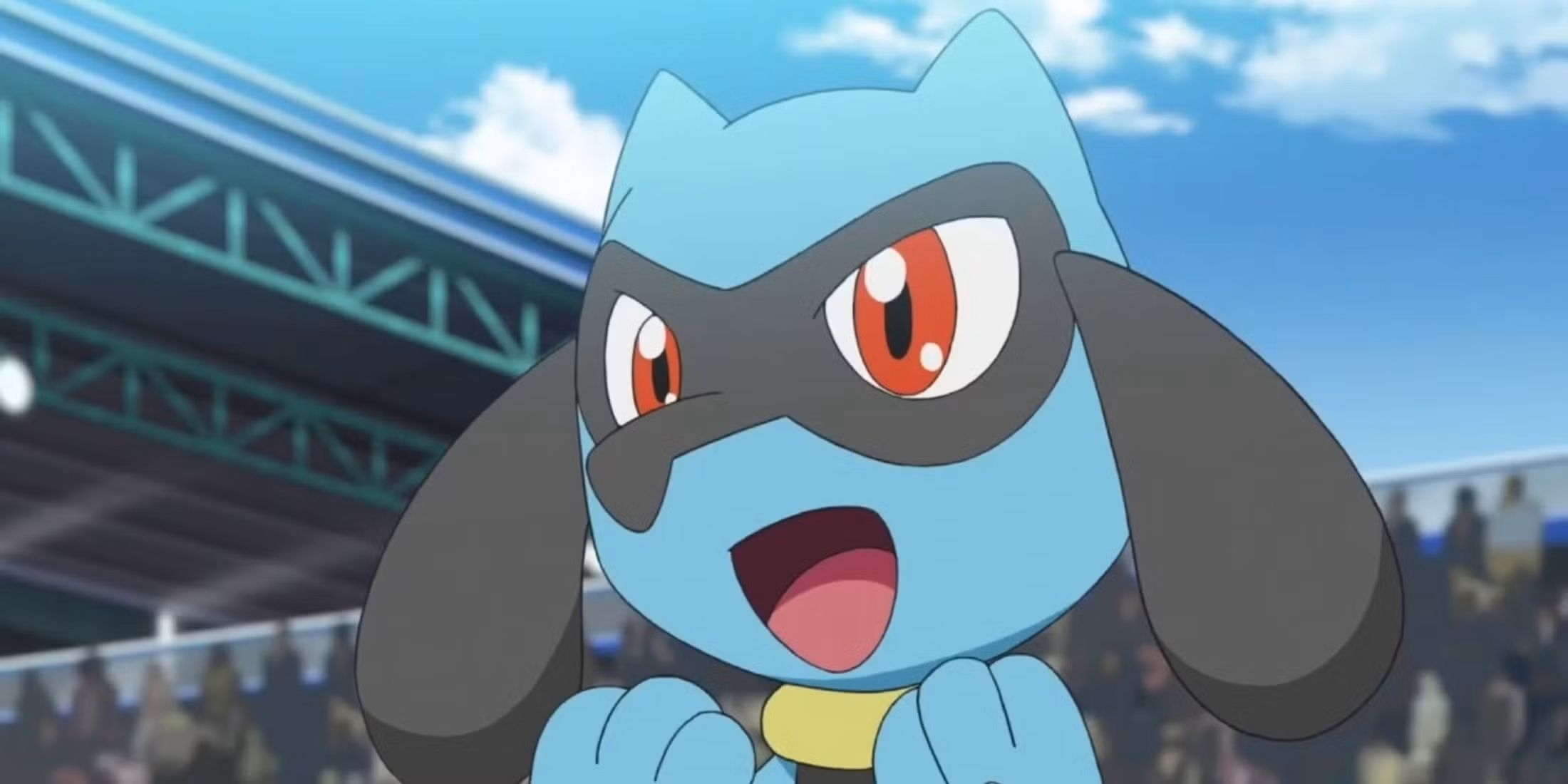 पोकेमोन में मुस्कुराते हुए एक उत्साहित riolu