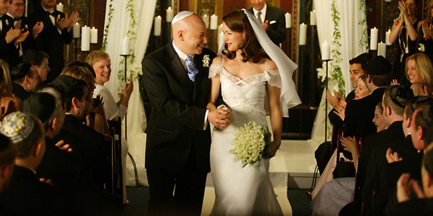 Charlotte and Harry walk down the aisle after their ceremony on Sex and the City