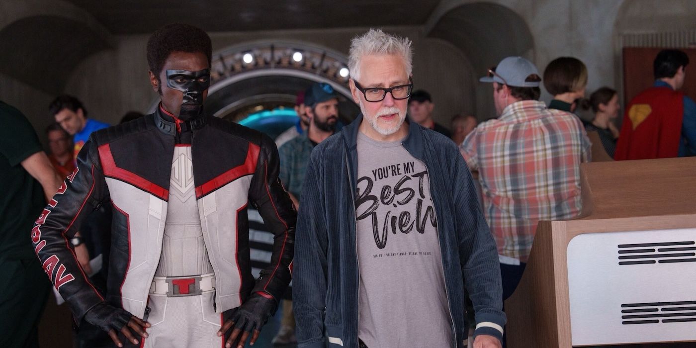 Edi Gathegi and James Gunn on the set of Superman