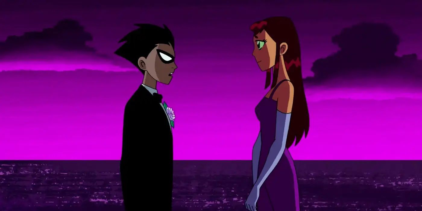 Robin and Starfire wearing their best