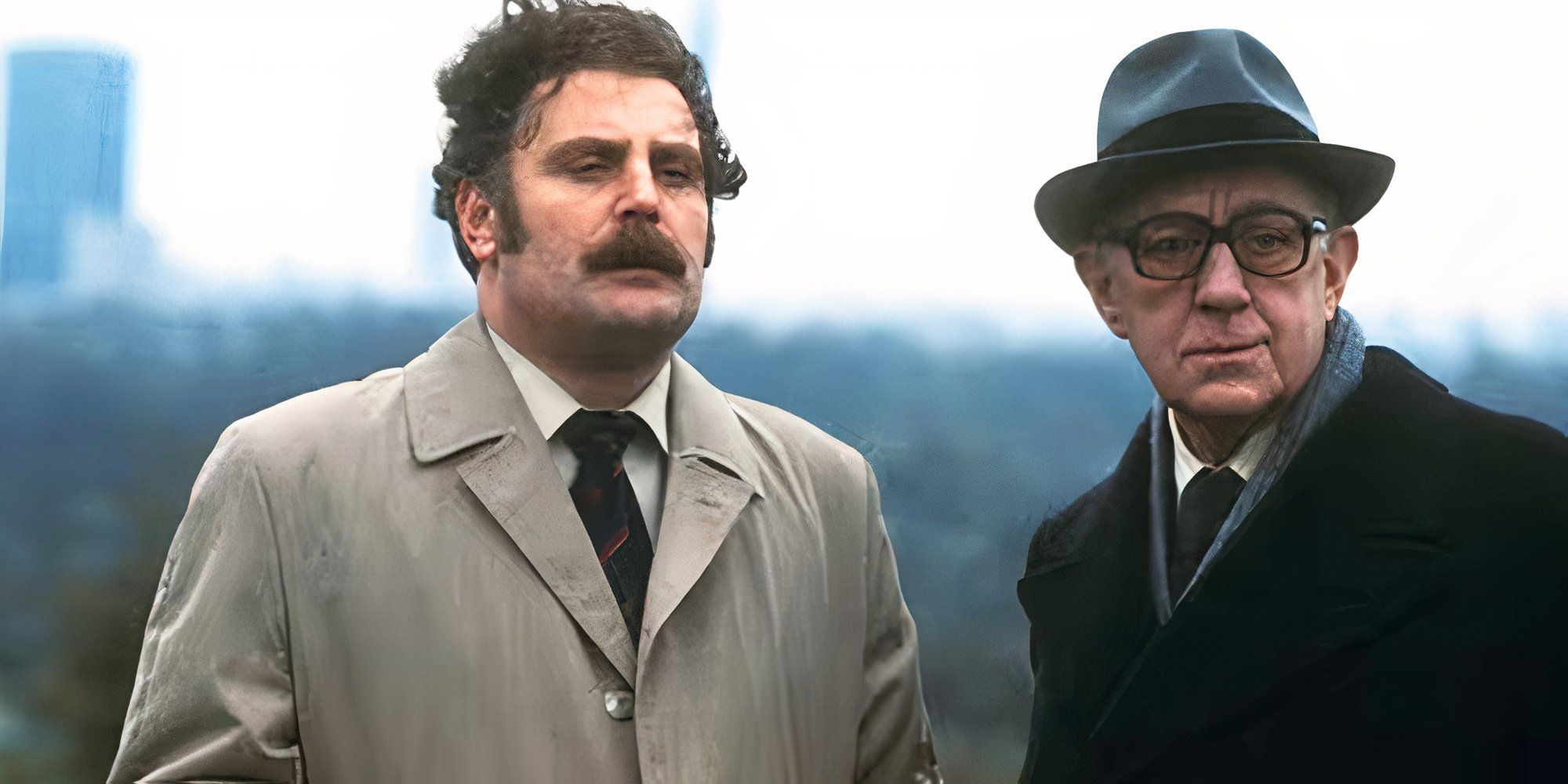 Terence Rigby standing next to Alec Guinness in Tinker Tailor Soldier Spy (1979) mini series