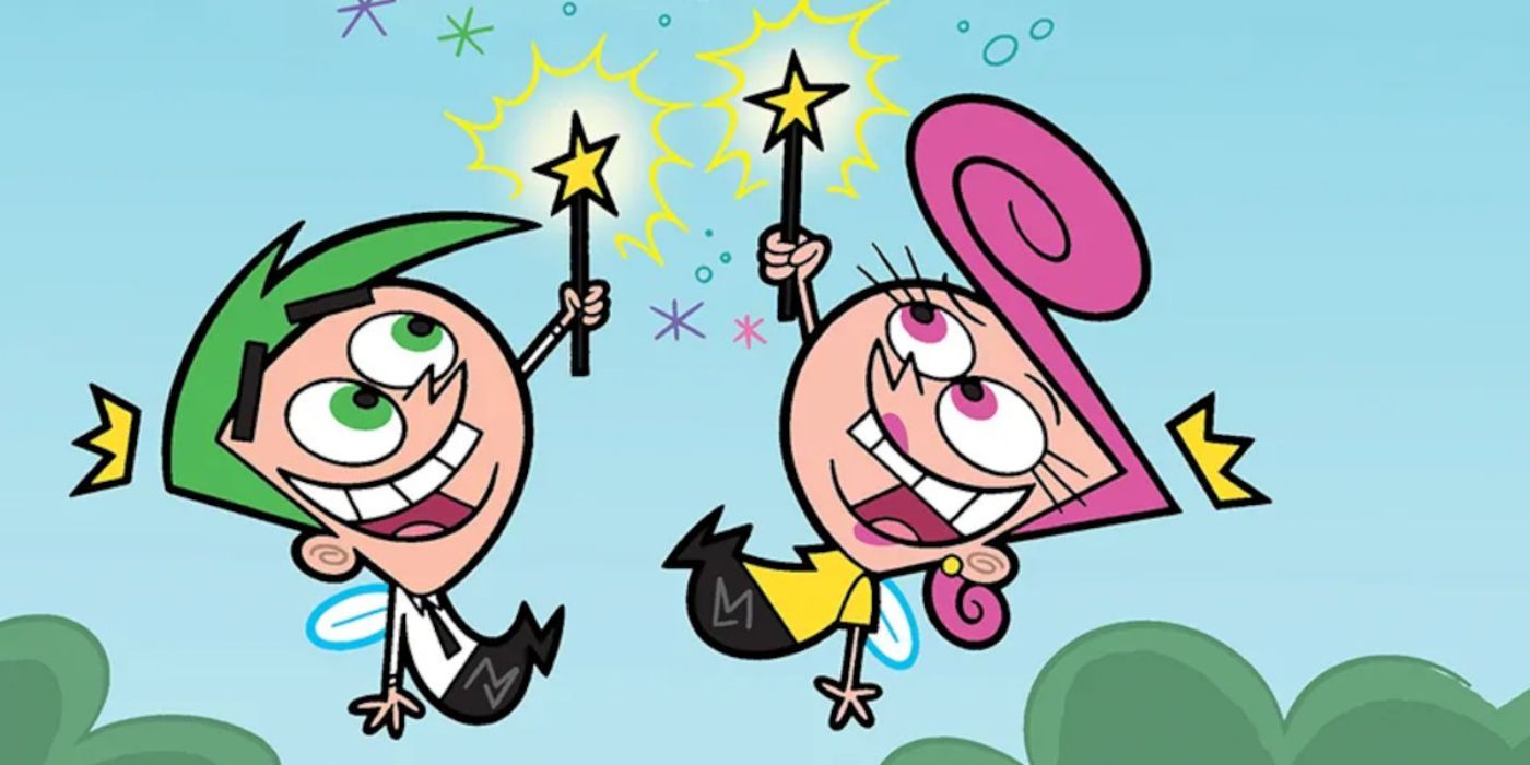 Cosmo and Wanda holding their wands up