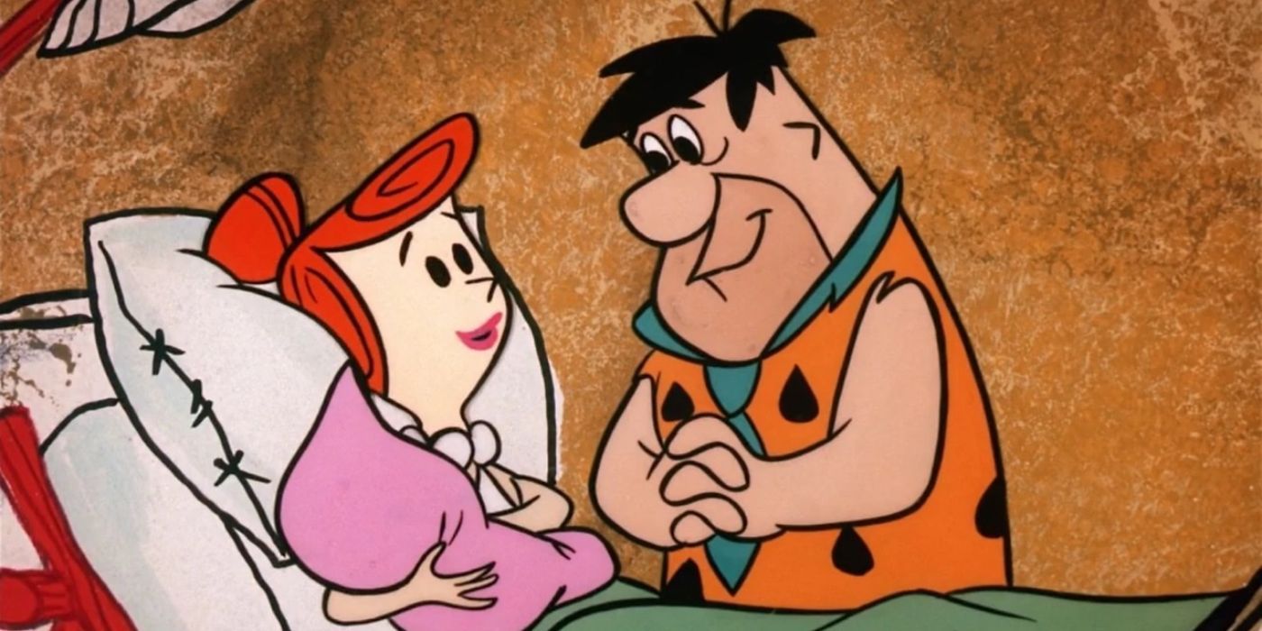 Fred and Wilma with their newborn daughter, Pebbles
