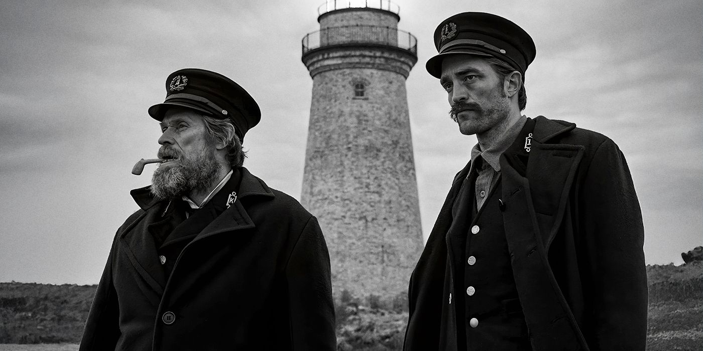 Willem Dafoe as Thomas Wake and Robert Pattinson as Thomas Howard in The Lighthouse.