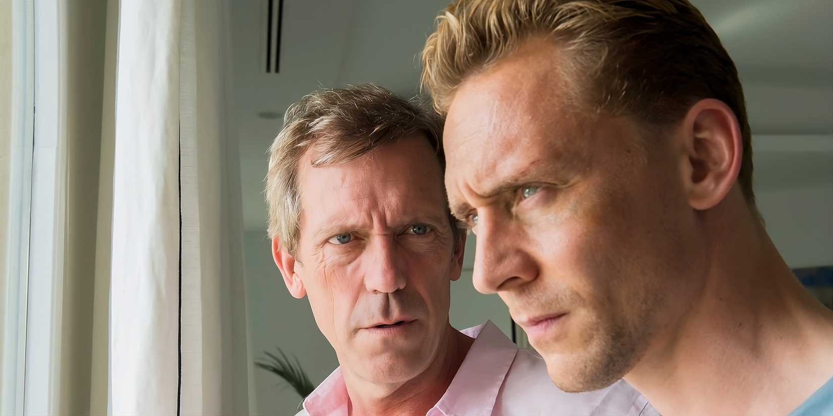 Richard Roper (Hugh Laurie) looking at Jonathan Pine (Tom Hiddleston) in The Night Manager