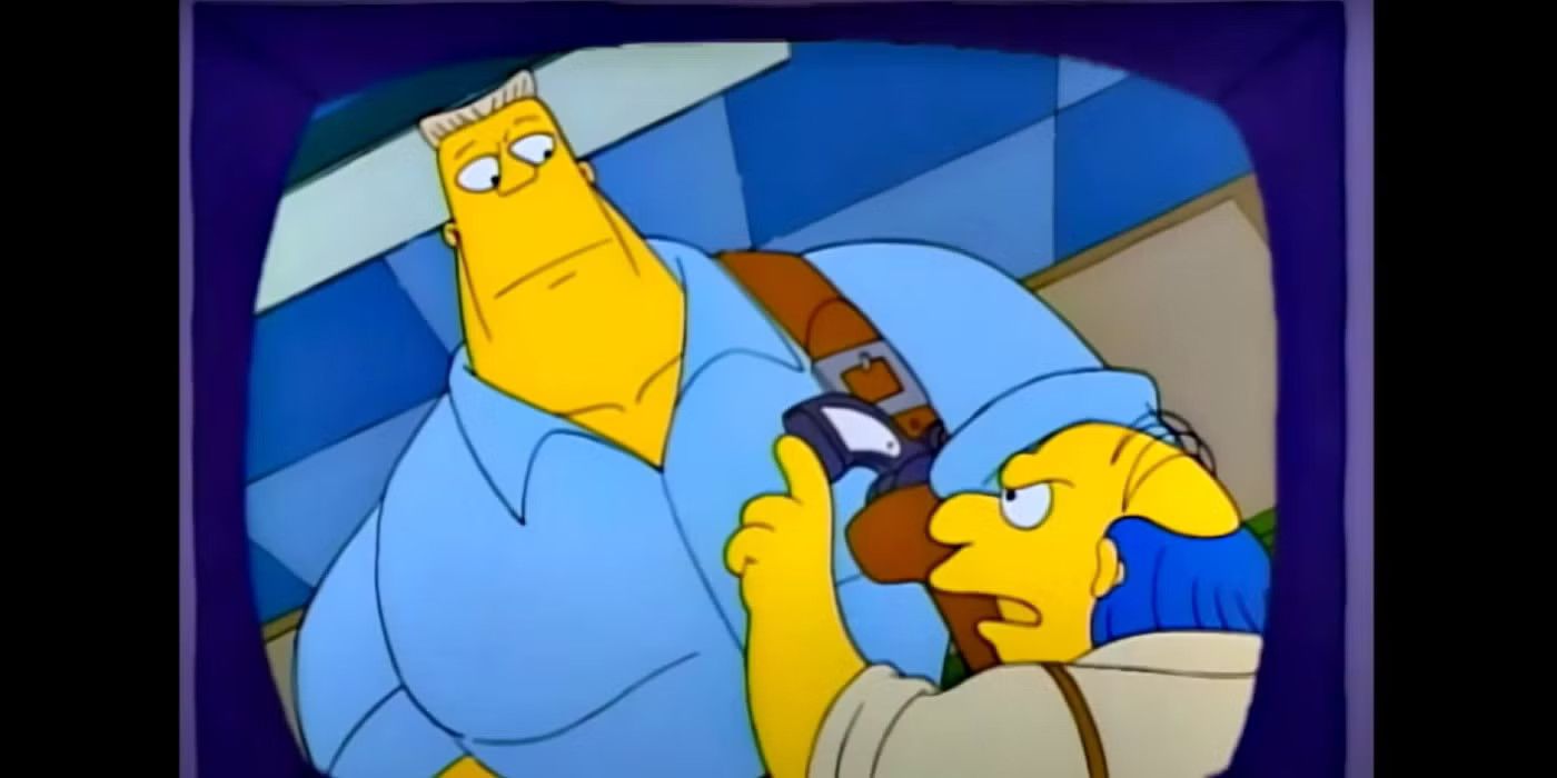 Muscular actor Rainier Wolfcastle on a TV program in The Simpsons.