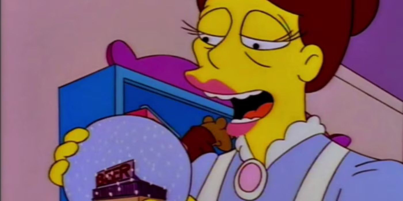 The character Shary Bobbins singing into a snow globe in The Simpsons. 