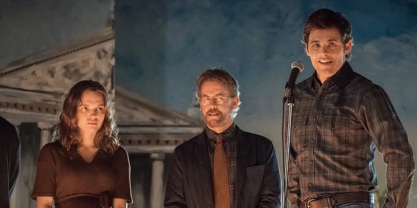 The 2020 The Stand cast looking on with varying expressions.