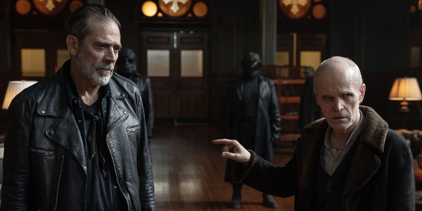 The Croat (Zeljko Ivanek) points at Negan (Jeffrey Dean Morgan) in 'The Walking Dead: Dead City'