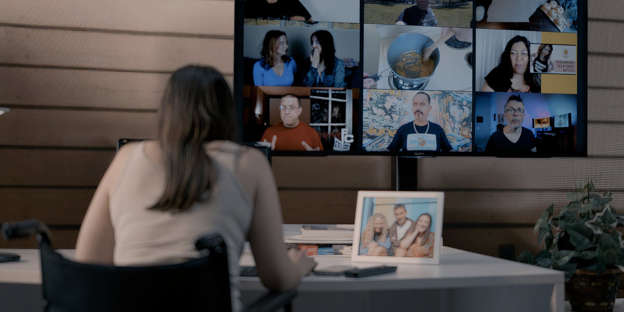 Diana Garle as Liza in '9 Windows', observing the 9 windows of her computer.