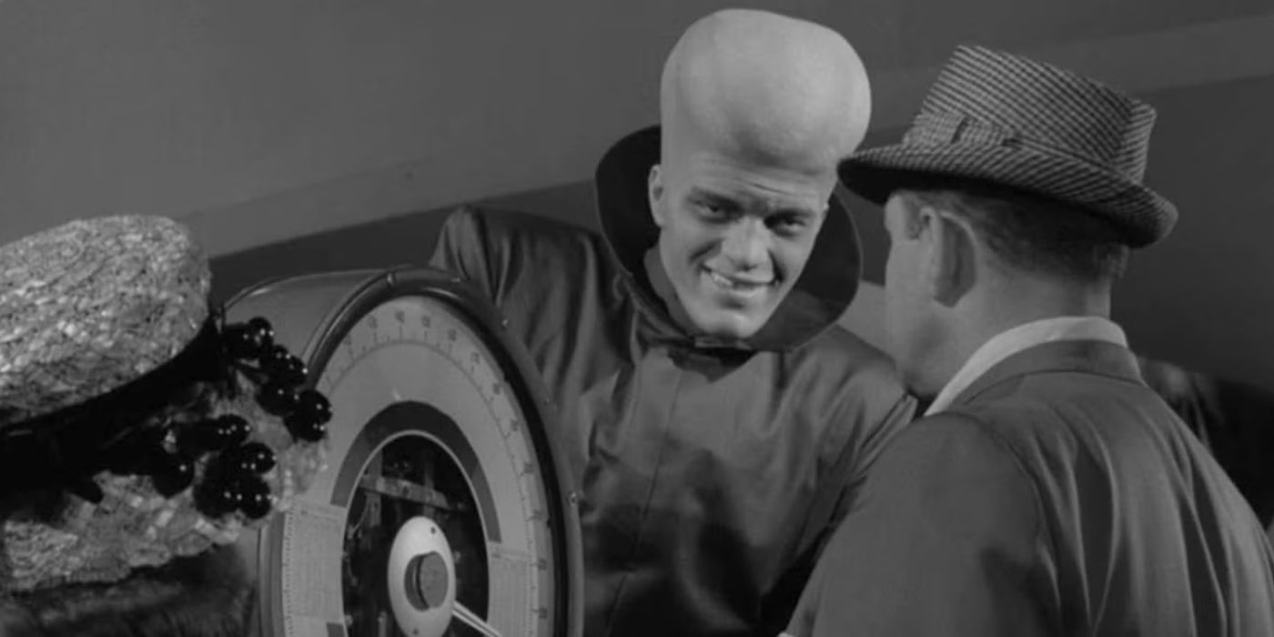 A Kanamit (Richard Kiel) welcomes humans onto a shuttle in The Twilight Zone Season 3, Episode 24, To Serve Man.