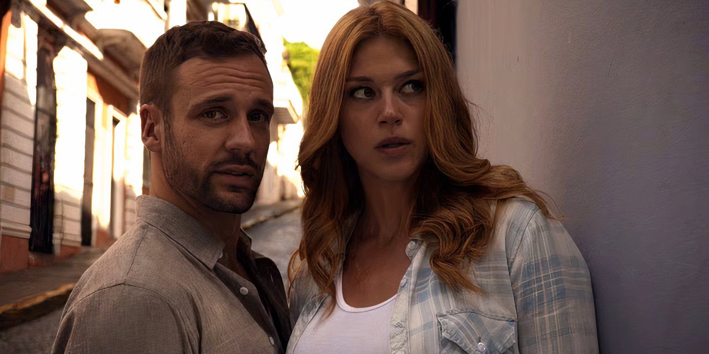 Adrianne Palicki e Nick Blood como Bobbi e Lance parecem suspeitos em 'Agentes of Shield'