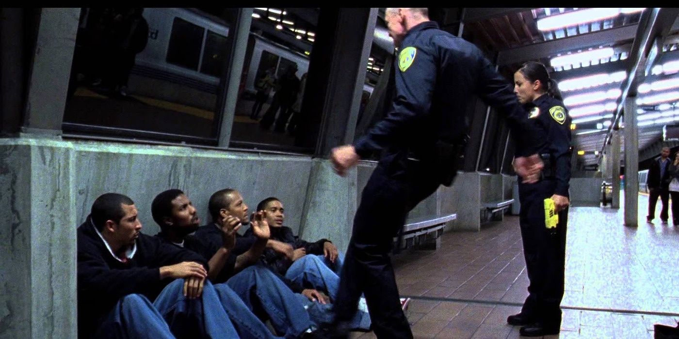 A cop harasses a group of Black men in Fruitvale Station