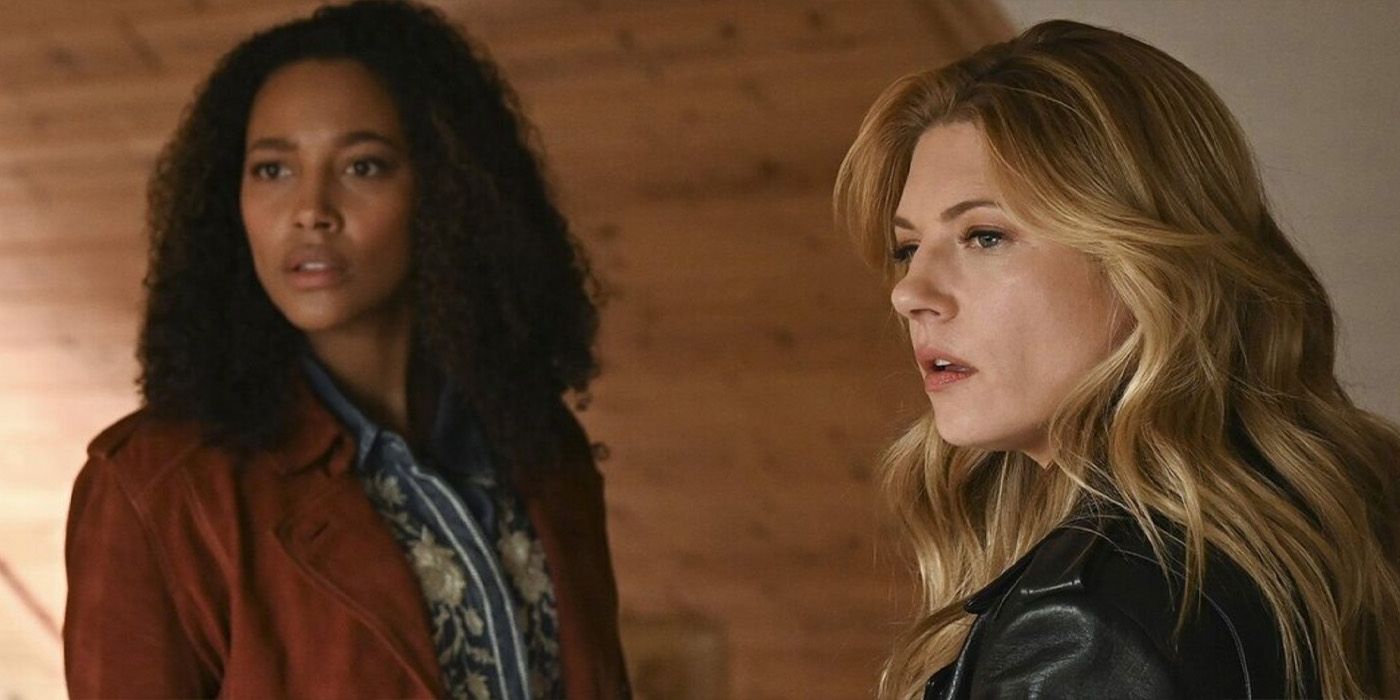 Kylie Bunbury as Cassie Dewell beside Katheryn Winnick as Jenny Hoyt on 'Big Sky.'