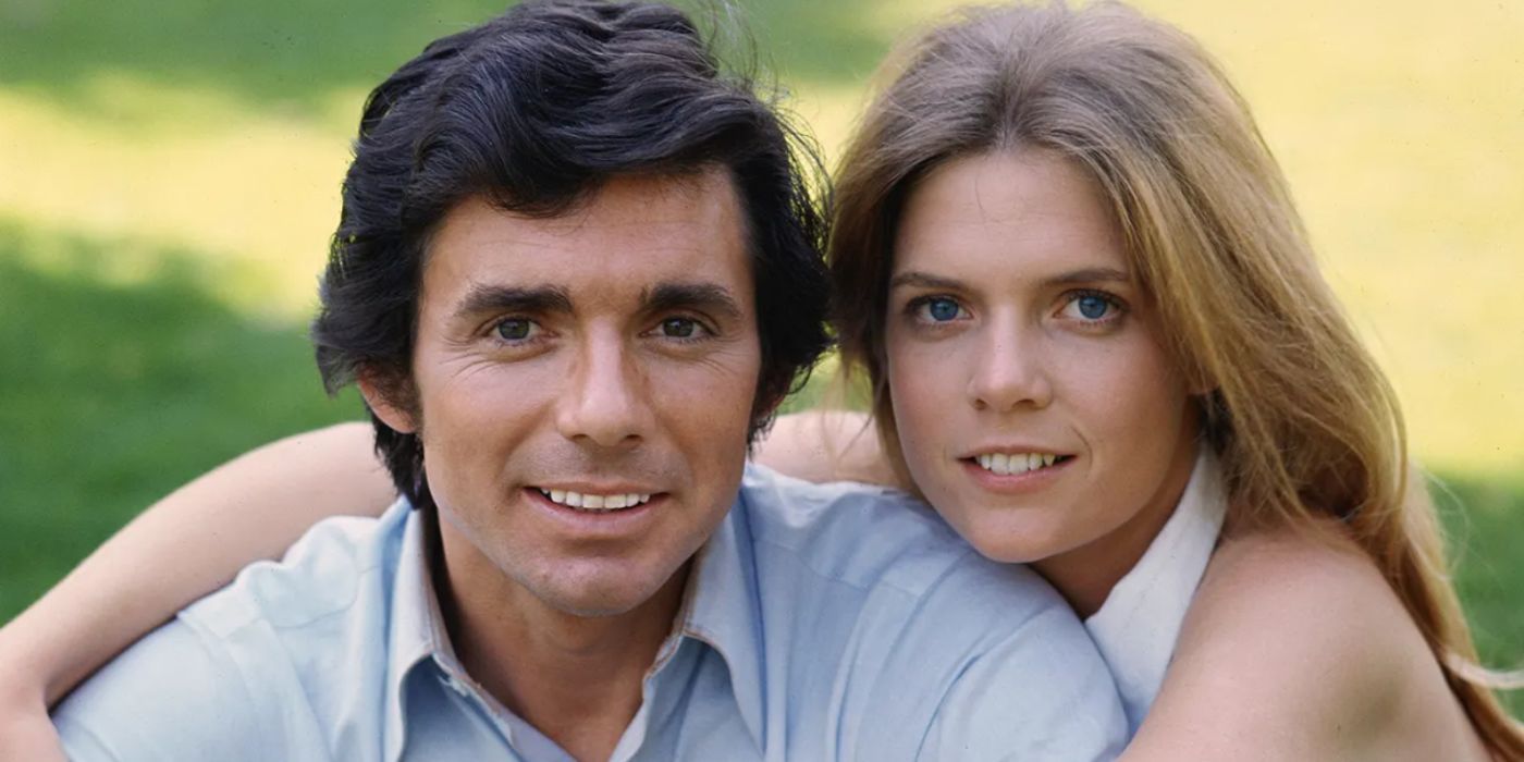 Meredith Baxter and David Birney smiling for the camera for Bridget Loves Bernie.