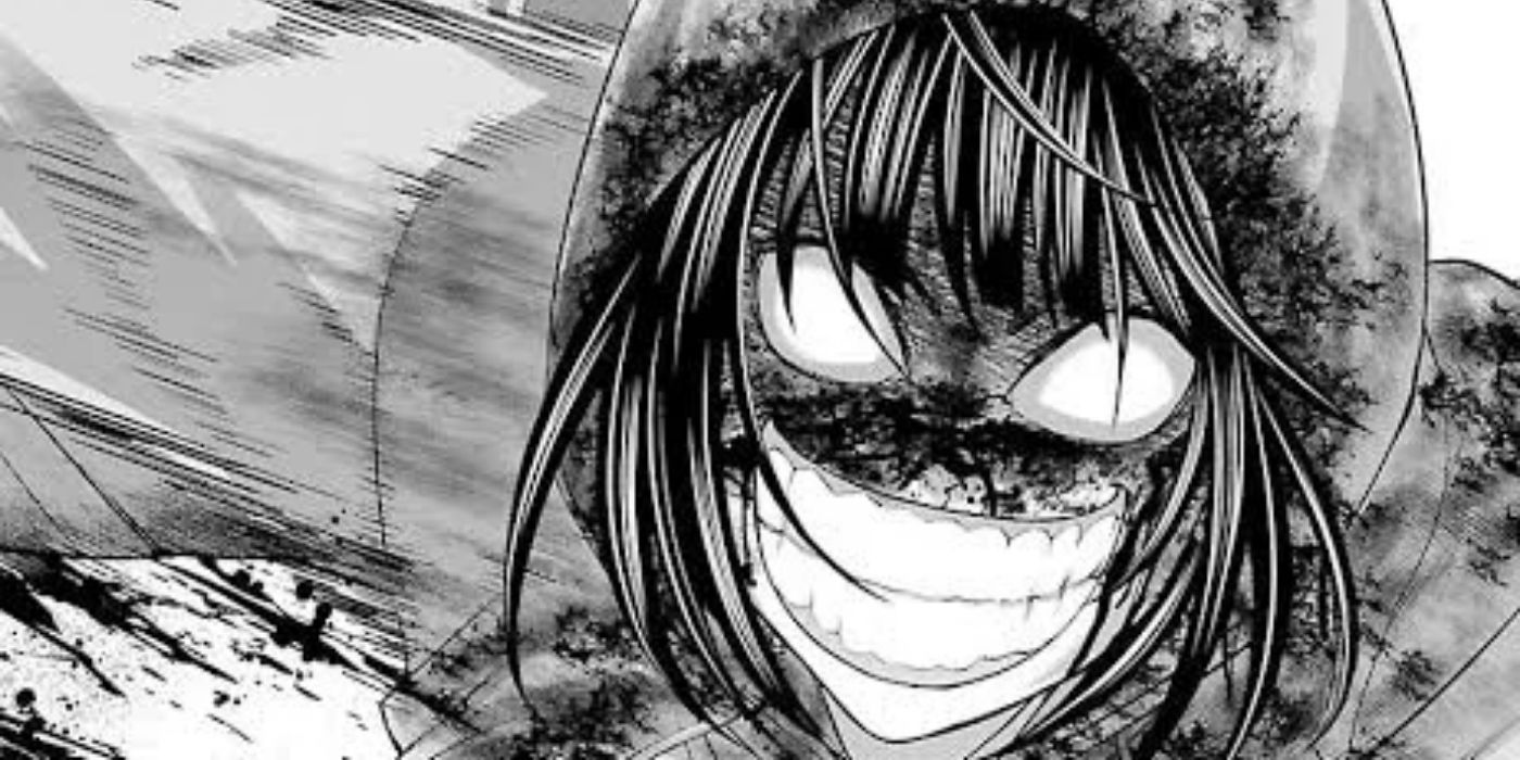 Woman with blood on her face and an evil smile in Dead Tube