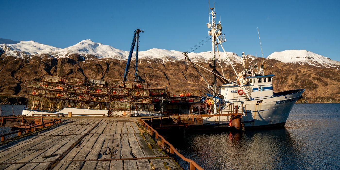 Fishing Vessel Northwestern with crab pots in Dutch Harbor on 'Deadliest Catch' Season 21.