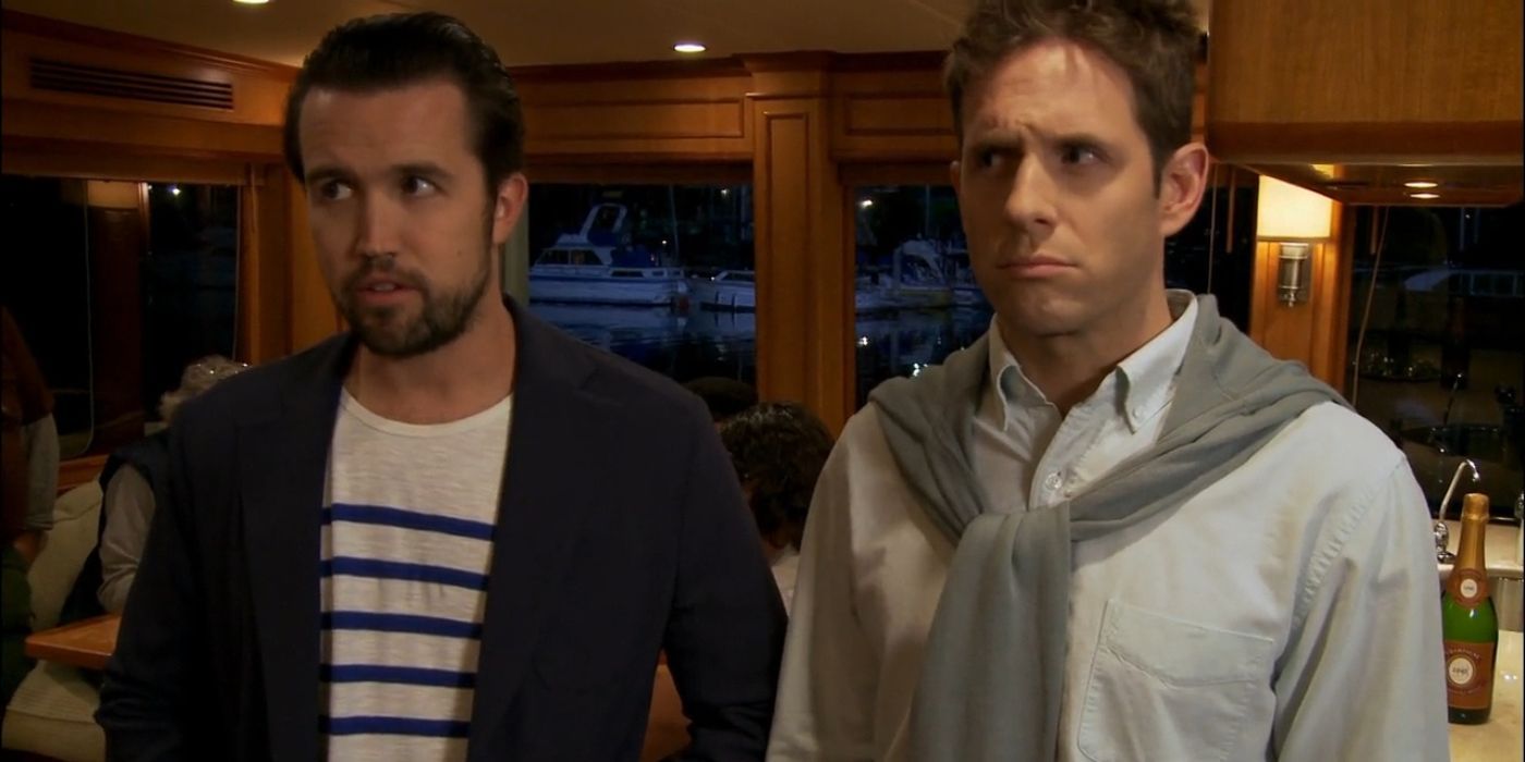 Dennis and Mac looking suspicious on a boat in It's Always Sunny in Philadelphia