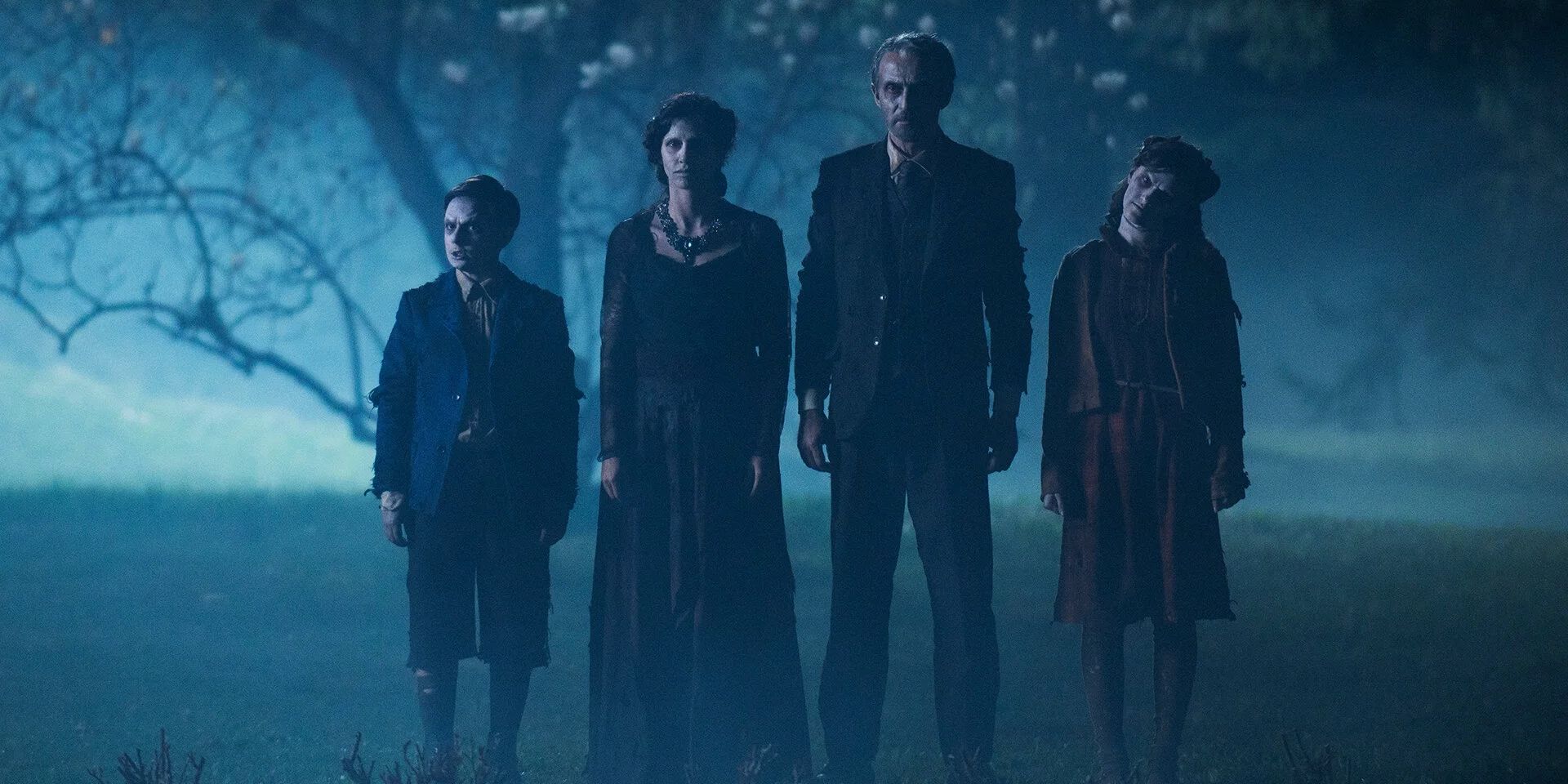 Ghosts of the murdered family stand in the mansion's yard in Ghosts of War 
