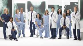 Jessica Capshaw, Chandra Wilson, Katherine Heigl, Justin Chambers, Eric Dane, Sandra Oh, Ellen Pompeo, Patrick Dempsey, Sara Ramirez, James Pickens Jr., Chyler Leigh, and Kevin McKidd in promotional image for Grey's Anatomy Season 6