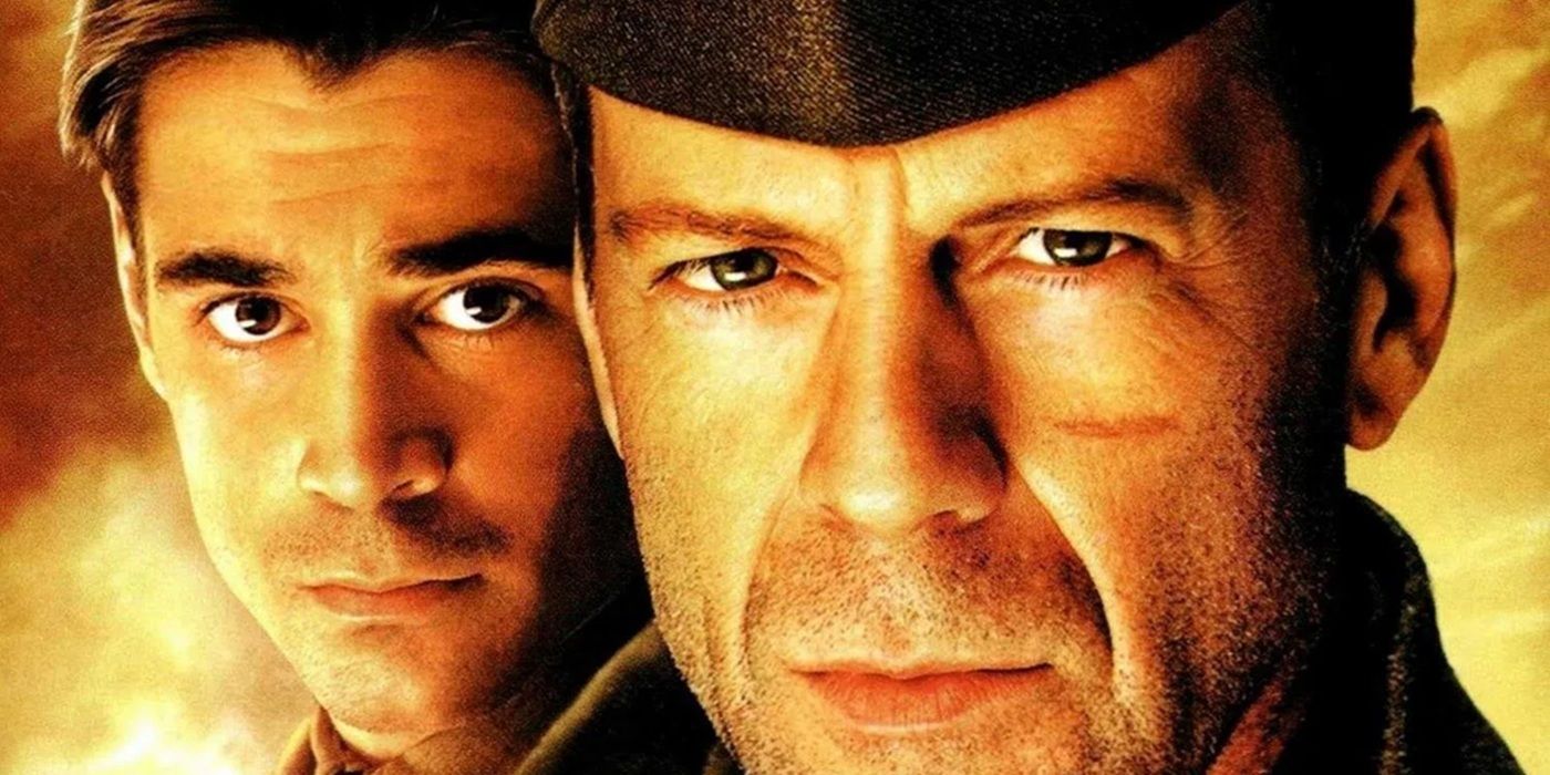 Colin Farrell como tenente Thomas Hart e Bruce Willis como coronel William McNamara em um pôster cortado para a 'guerra de Hart'