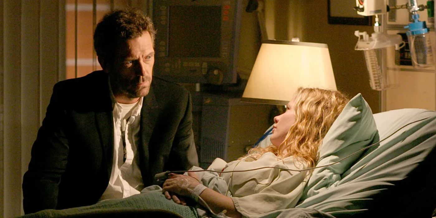 Hugh Laurie as Dr House sitting with a patient in House M.D. Season 2, Episode 22 "Forever."