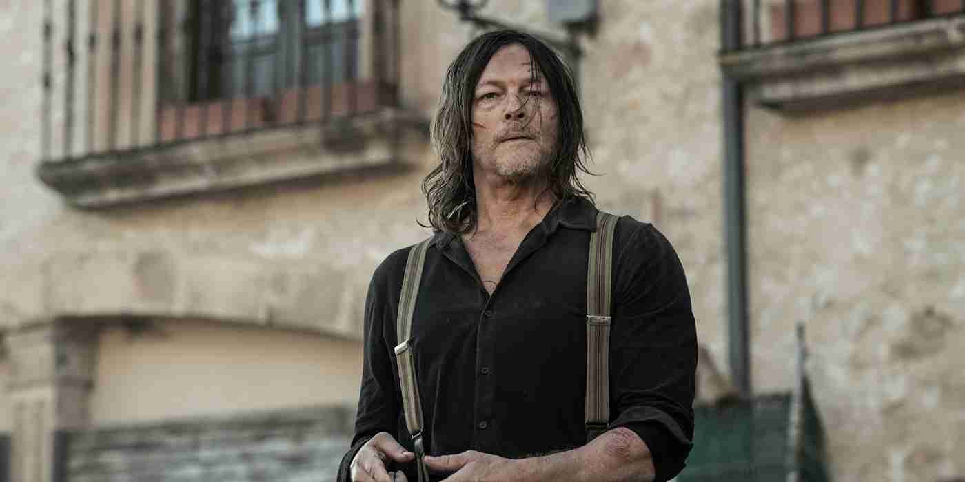 Daryl Dixon wears a black shirt and suspenders in a shot of TWD: Daryl Dixon