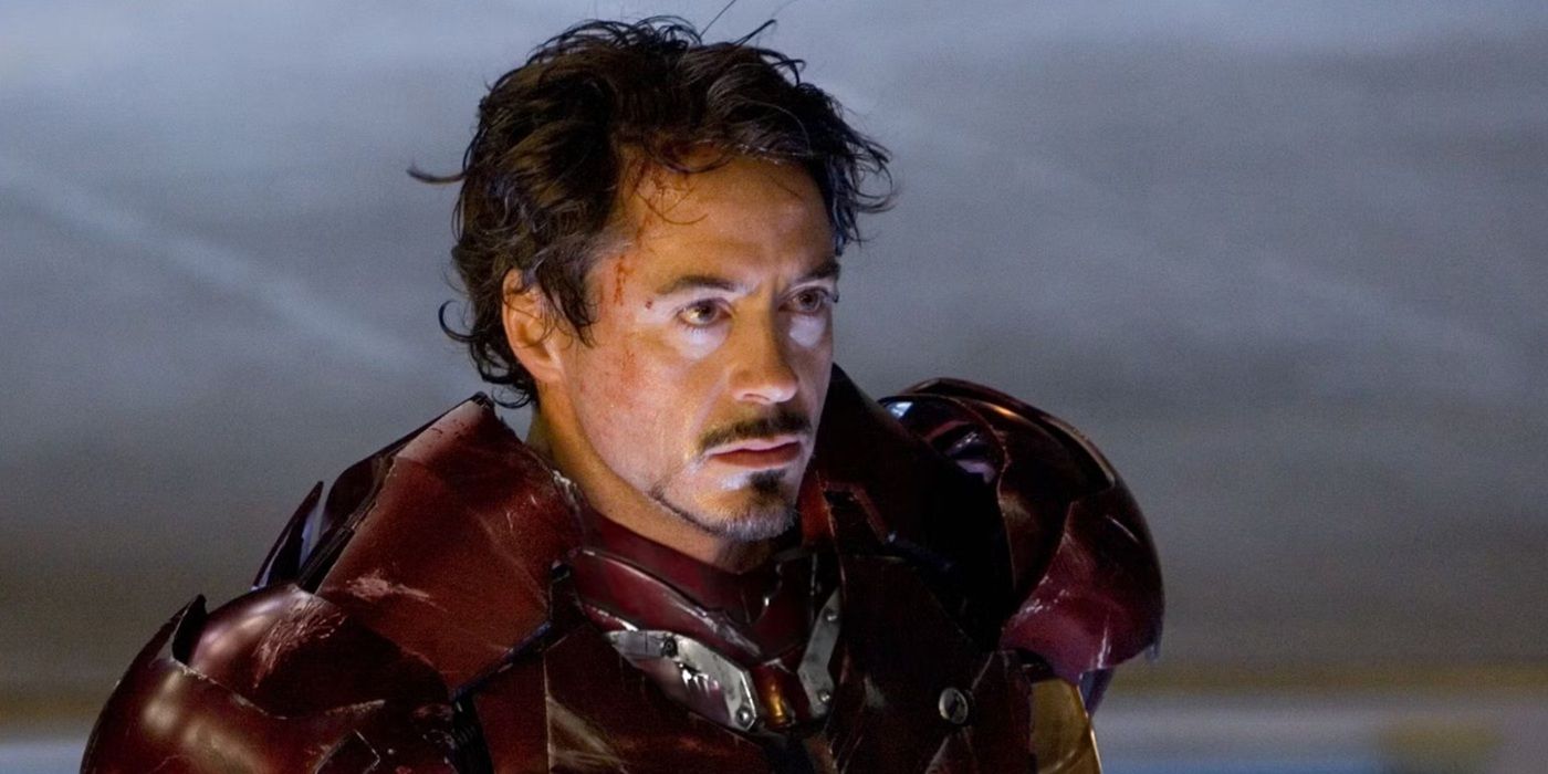 Robert Downey Jr. as Iron Man without his helmet in ‘Iron Man’.