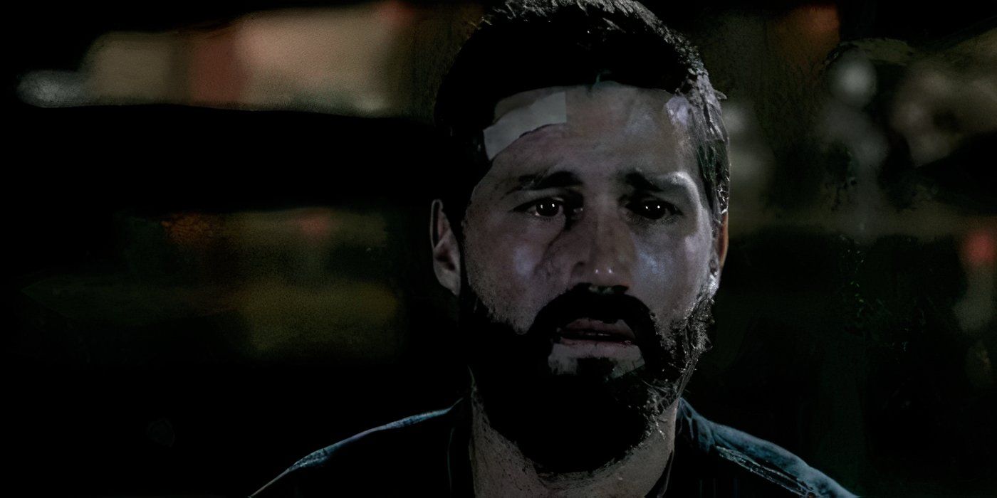 Jack from Lost staring forward seemingly distraught. 