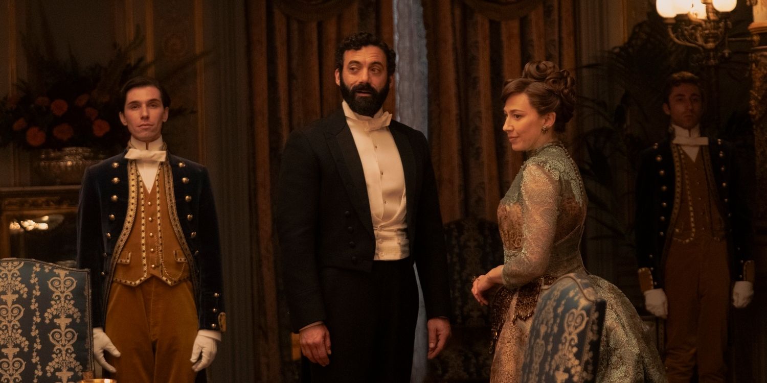 George (Morgan Spector)​​​​​​​ and Bertha (Carrie Coon) in The Gilded Age Season 3 Episode 4